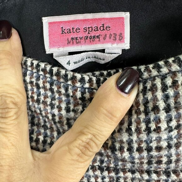 Kate Spade Brown Blue Black Beige Houndstooth Tweed Pants Size 4 - Picture 5 of 8